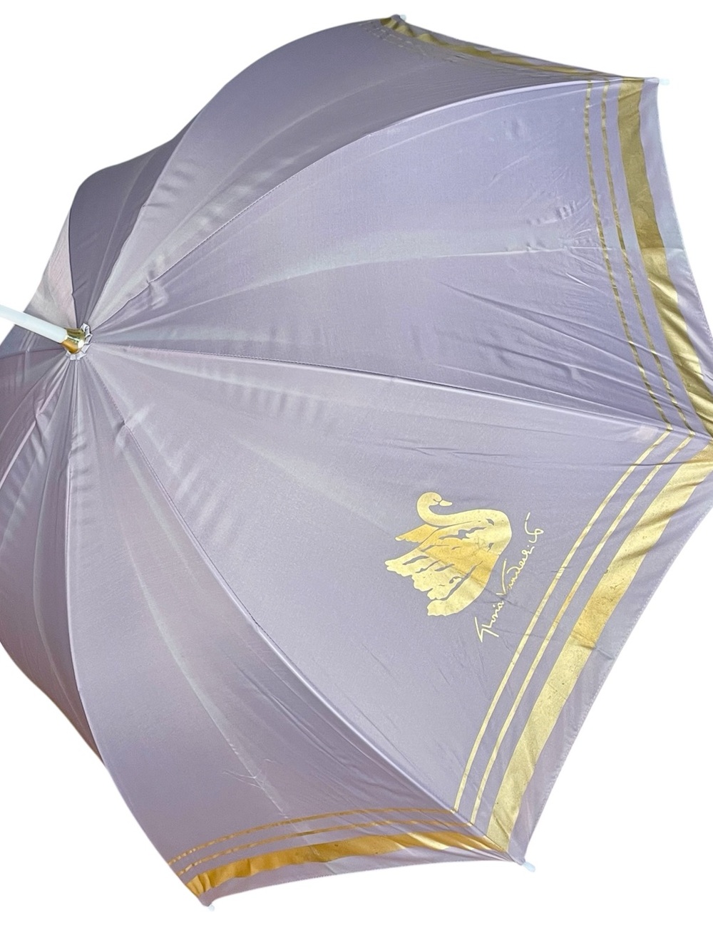 Vintage Gloria Vanderbilt Signature Umbrella Swan Handle Lavender Purple Gold